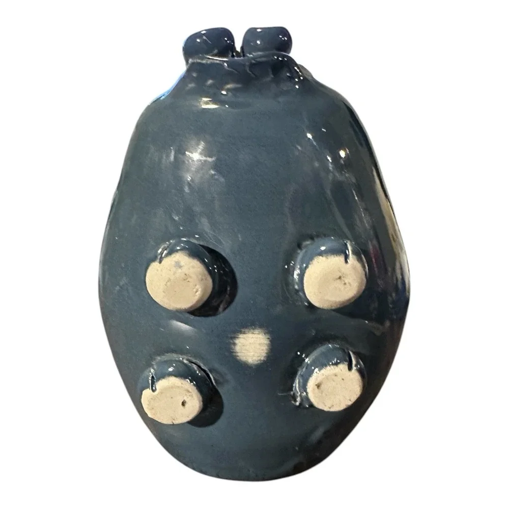 Handmade Studio Pottery Blue/Gray Ceramic Pig Piggy Bank Cork Stopper Folk Art